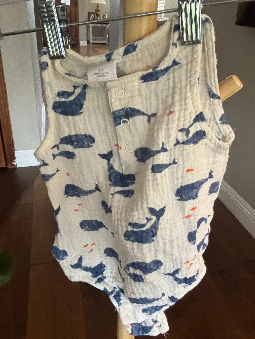Starting Out Whale Print Muslin Romper Baby 6 Months Nautical Bubble Gauze